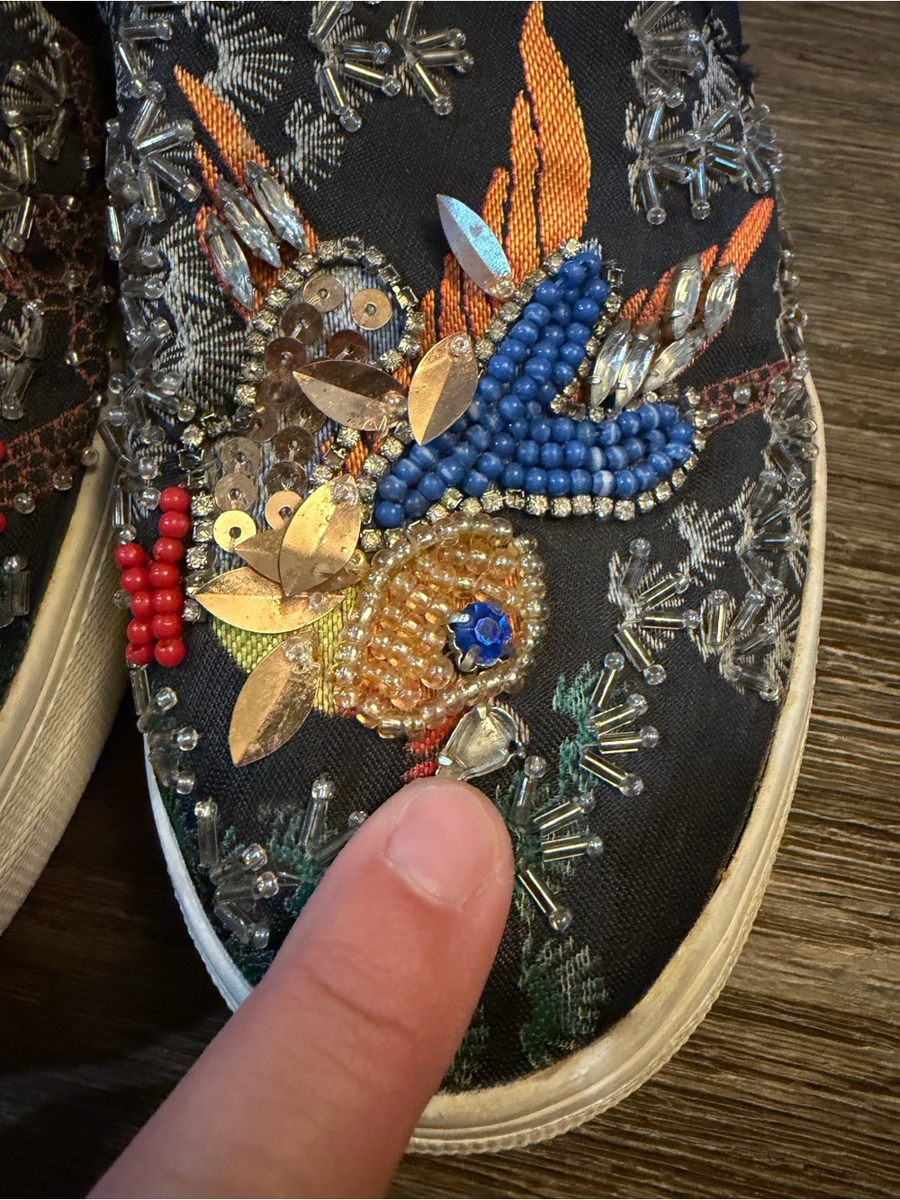 Steven Madden Beaded Bluebird Of Joy Happiness Prosperity Black Sneakers Size 7M - Picture 3 of 6